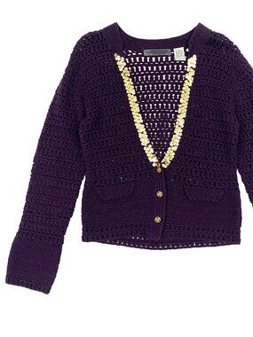 purple and gold sequin open knit cardigan sweater by Lucidity